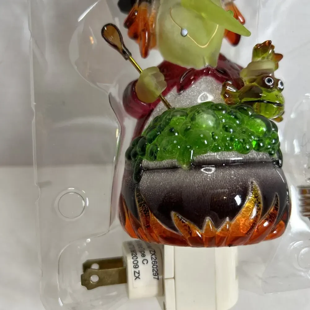 Colorful Translucent Witch Holding Spoon & Fish & Green Bubbling Brew Nightlight